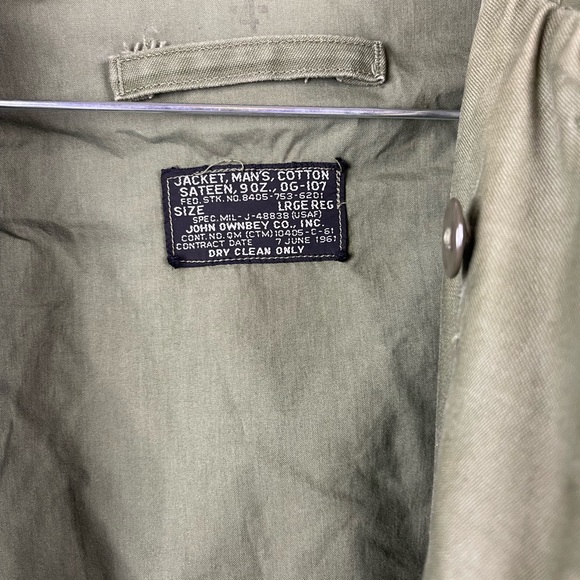 1961 John Ownbey Co. USAF Green Cotton Sateen Field Jacket Large Short - Picture 3 of 7